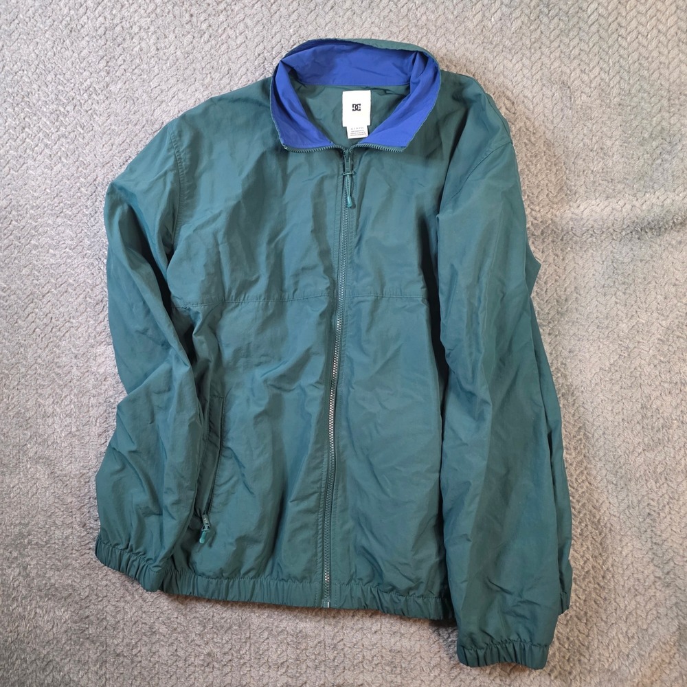 DC Shoes Windbreaker Jacket Mens XL Green Lightweight Full Zip Skate Streetwear